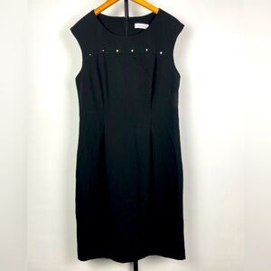 Calvin Klein Black Career‎ Sleeveless Round Neck Studded Bust Sheath Dress